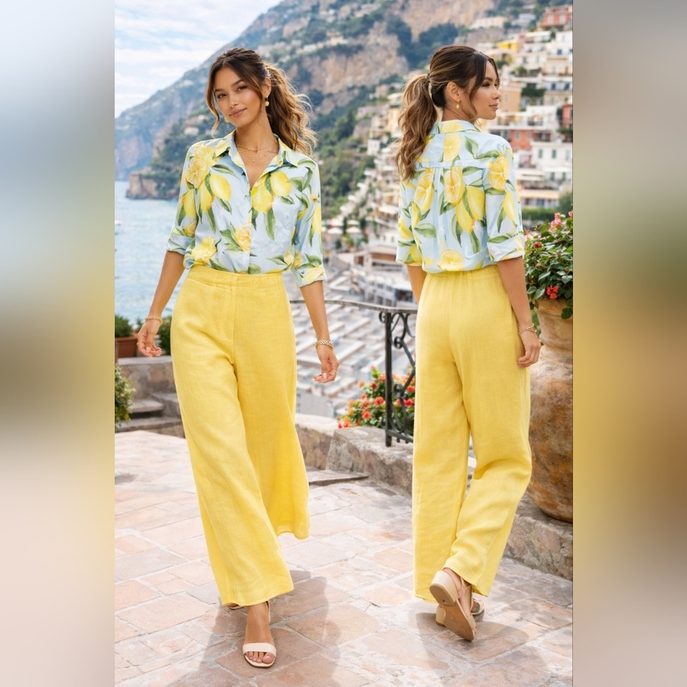 Bululu Resort Wear Lemon Satin Cotton Top